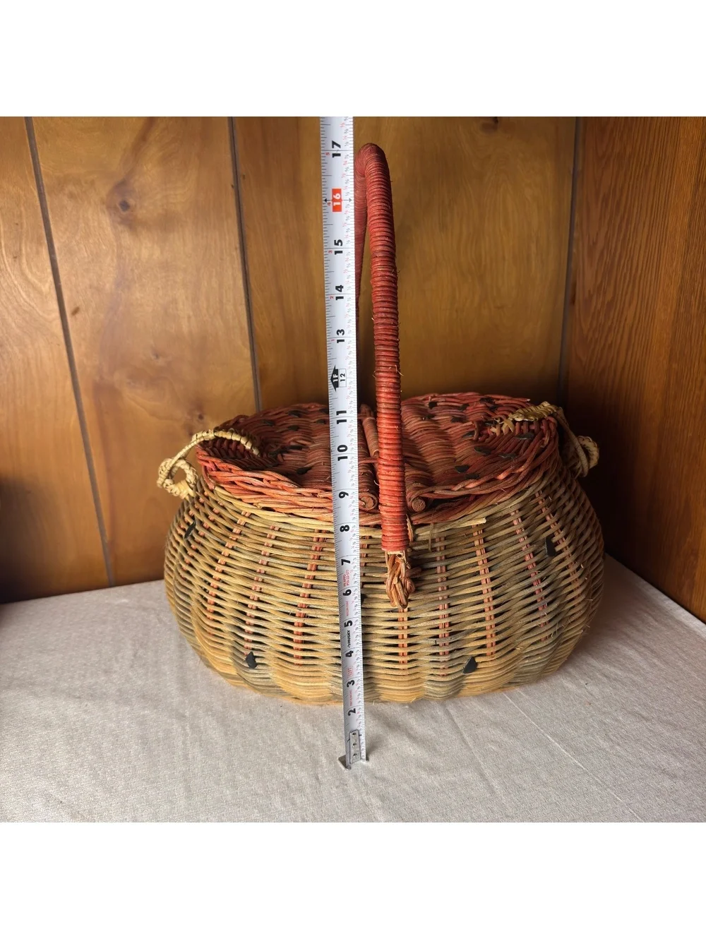 Vintage Watermelon Wicker Picnic Basket Split Lid Summer Kitchen Decor